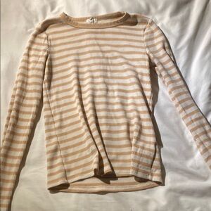Aerie Waffle Knit Striped Long Sleeve Top in Beige and White